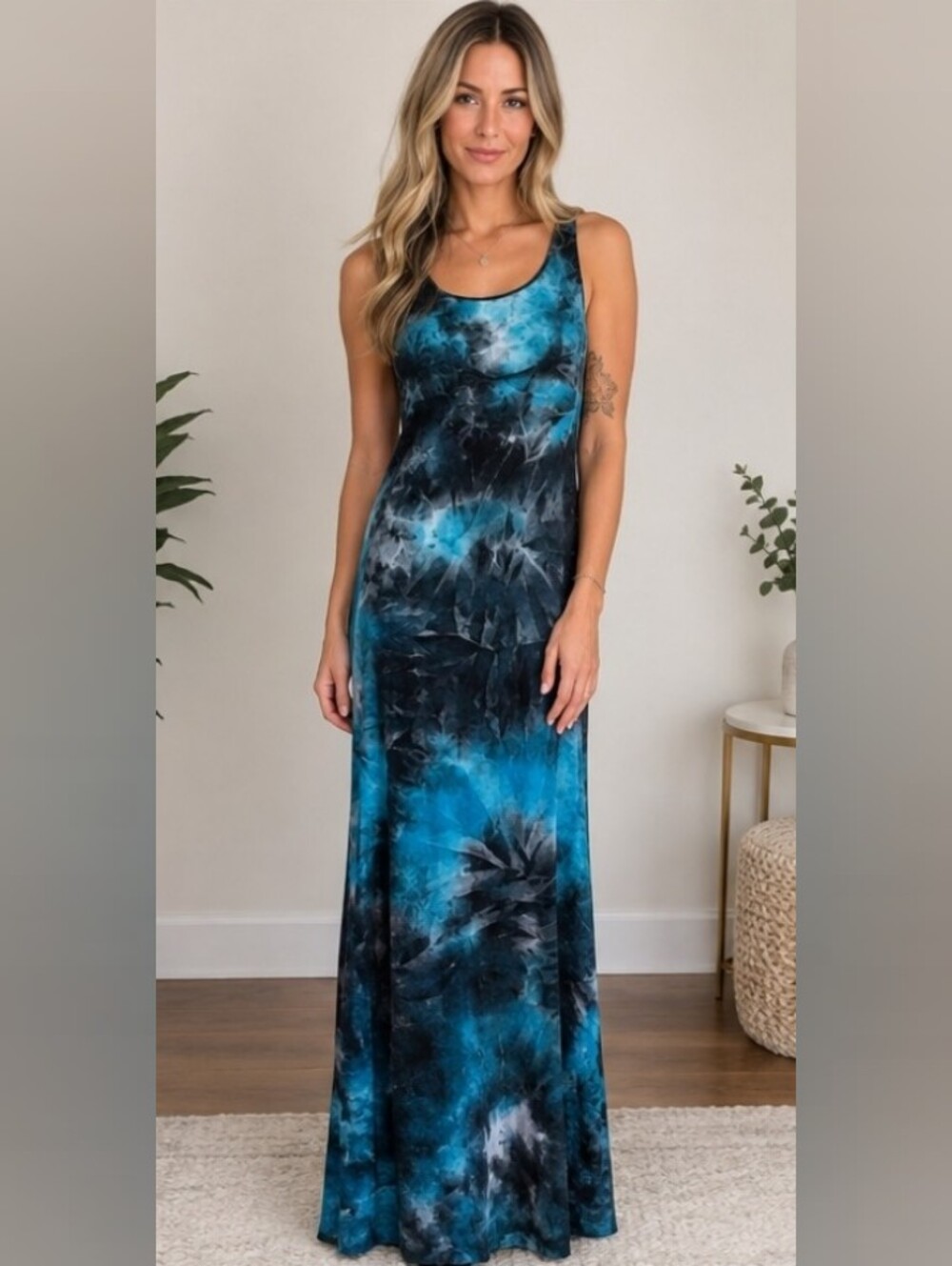 Just Love Large Blue and Black Tie-Dye Maxi Dress
